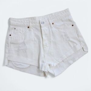 & Denim High Waist Short Cheeky White Frayed Hem Cut off shorts Size 6